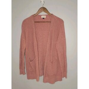 Pink Confetti Cardigan Sweater Open Front Duster Oversized Pockets M Merium